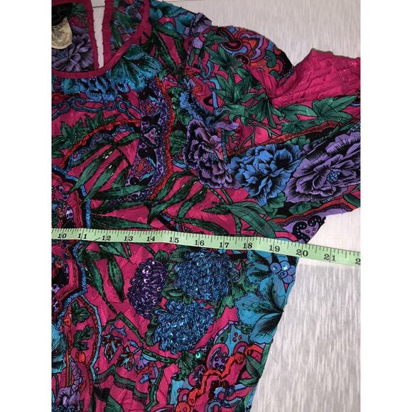 Diane Freis Vintage Maxi Dress W/ Sash Beaded Floral Print Size Medium /Large? - Picture 8 of 8